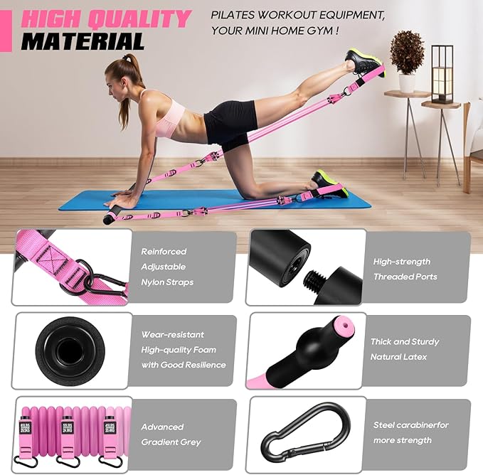 Pilates Bar Kit with Resistance Bands, Heavy Duty Pilates Equipment for Men, Strength Training Bar for Legs, Hip, Back, Arm, Abs, Chest, Shoulders, Portable Home Gym Full Body Workout Equipment - Bloomnest