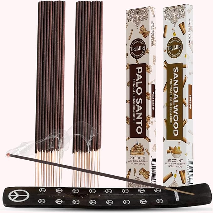 Trumiri Incense Combo Pack - 40 Incense Sticks - 20 Palo Santo + 20 Sandalwood - All Natural