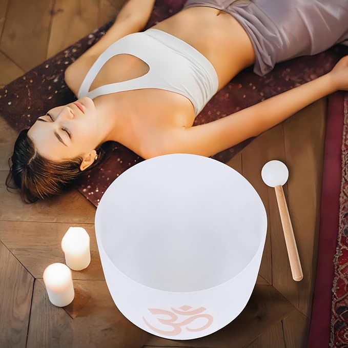 Singing Bowls 432hz C Note 8-Inch Crystal Singing Bowl With A Free Mallet And O-Ring For Sound Healing, Meditation, Yoga, And Sound Baths
