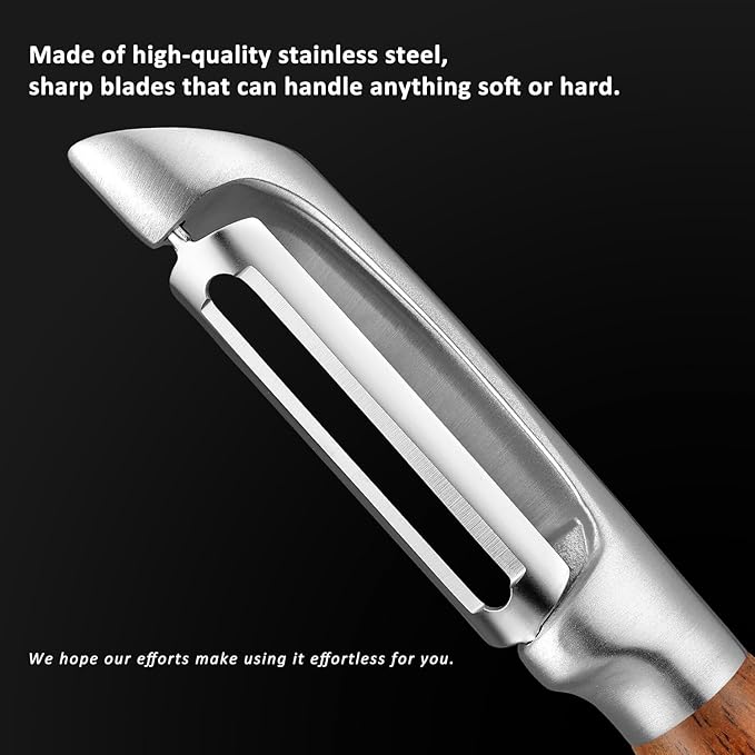 Premium I Type 304 Stainless Steel Multifunctional Kitchen Peeler Real Wood Handle Ultra Sharp Blade Vegetable Potato Apple(Boluoge) - Bloomnest