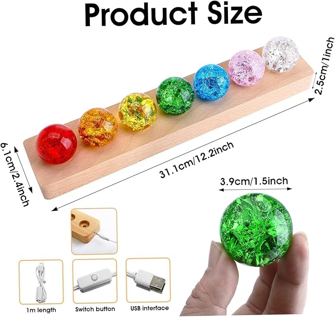 7PCS Crystal Ball 7-Color LED Sphere Light with Wooden Stand, Meditation & Yoga Ambient Glass Lamp for Home, Bedroom & Wellness Decor. - Bloomnest