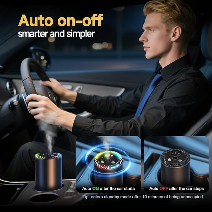 Smart Car Air Freshener Diffuser Voice Control with Starry Projection Light, 3 Adjustable Modes Intelligent Aromatherapy for Essential Oil, Smart Auto On/Off, Voice Edition (Cologne) Toretark