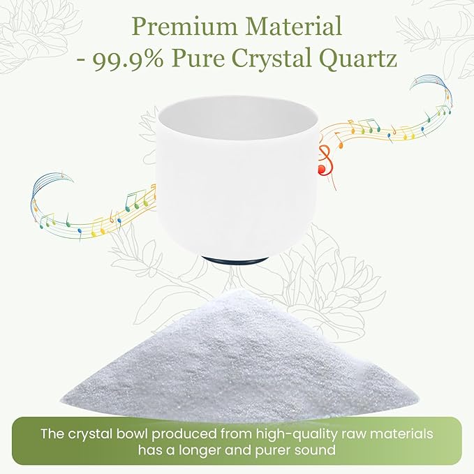 432HZ 8 Inchs C Note White Frosted Crystal Singing Bowl for Meditation Healing Yoga Chakra Quartz Crystal Sound Bowls with Heavy Duty Carry Case and Rubber Mallet,Suede Striker,O-rings - Bloomnest