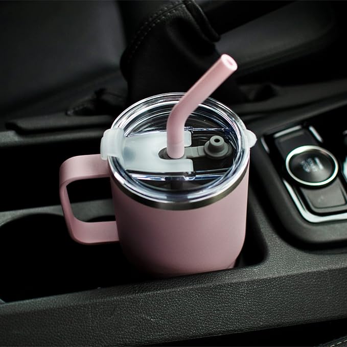 Sursip Kids Tumbler with Handle and Straw, 24 oz Stainless Steel Insulated Cpus for Boys Girls Leak-proof Lid Keep Cold Heat and Ice, Gifts for Kids Cups(Green/Pink-1 Pack) - Bloomnest