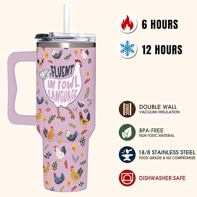 Chicken Gifts for Women - Christmas, Birthday, Mothers Day Gifts Idea for Chicken Lovers - Chicken Themed 40oz Tumbler with Handle - Bloomnest