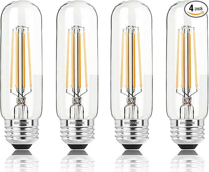 5 Inch Edison Bulb, 2700K Soft White E26 Led Bulb 6W Dimmable, 800LM T10/T9 Clear Glass Tubular Light Bulbs, AC 120V Equal 80 Watt Bulbs for Chandelier Pendant Wall Light - 4Pack - Bloomnest
