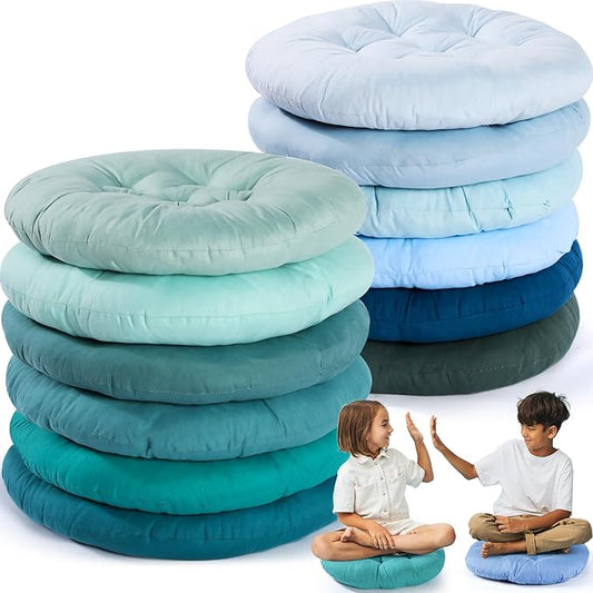 Fumete 12 Pcs Floor Pillows Cushions Seating 16 x 16 Inches Color Round Seat Reading Floor Chair Cushions for Kids Adults Classroom Home School Playing Supplies(Multicolor) - Bloomnest