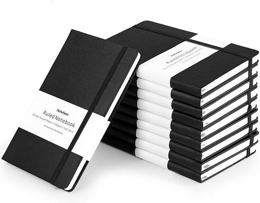 Huhuhero 10 Pack Lined Journal Notebook, 120Gsm College Ruled Thick Paper Journals for Writing, Hardcover Notebooks for Work School Business Note Taking Women Men, 5"×8.25" (10, Black) - Bloomnest