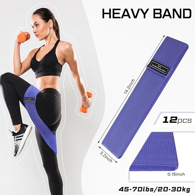 12 Pcs Fabric Resistance Bands for Working Out Booty Workout Stretch Exercise Bands Non Slip for Legs Squat Resistance Loop for Women Men Starter Butt Hip Thigh Fitness - Bloomnest