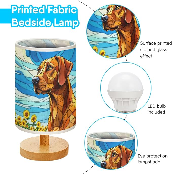 Vizsla Table Lamp LED 3-Color Pressed Bedside, Dog Shade Lamp with Wood Base for Bedroom Living Room Desk Office - Bloomnest