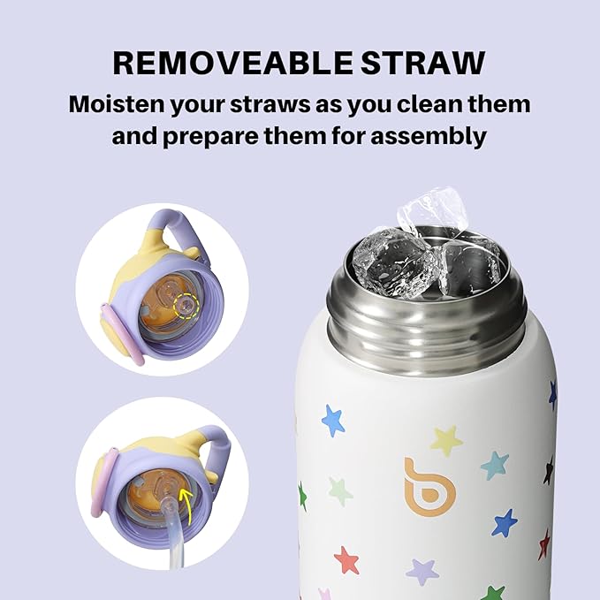 BOTTLE BOTTLE Kids Insulated Water Bottle with Straw Lid and Handle 16 oz Stainless Steel Vacuum Tumbler Water Bottles for School Outdoor Travel Gifts for Boys and Girls Stellar Pop - Bloomnest