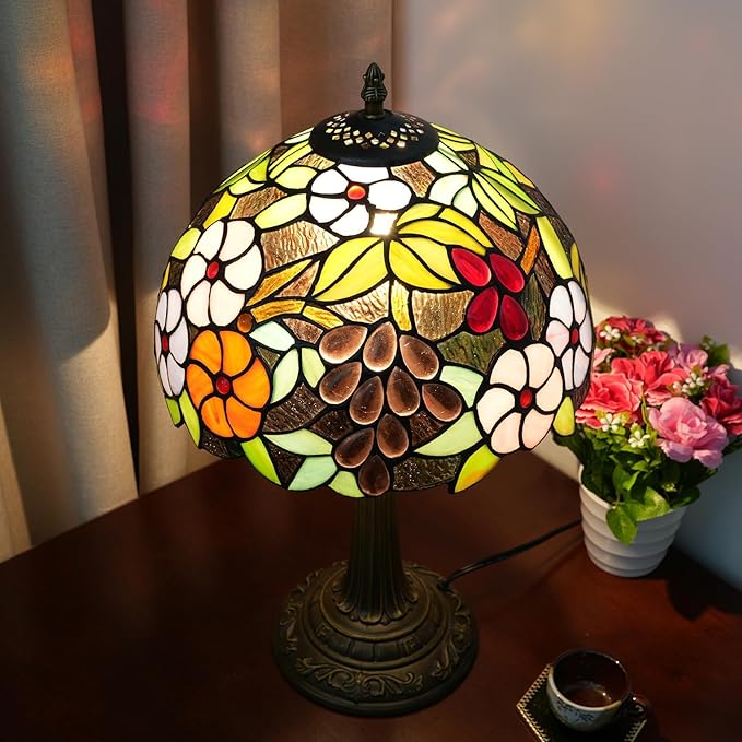 Tiffany Lamp Stained Glass lamp Bedside Table Lamps for Living Room Bedroom Dorm Kitchen Home Decor Festival Birthday Gift,12 inches Grape Flower - Bloomnest
