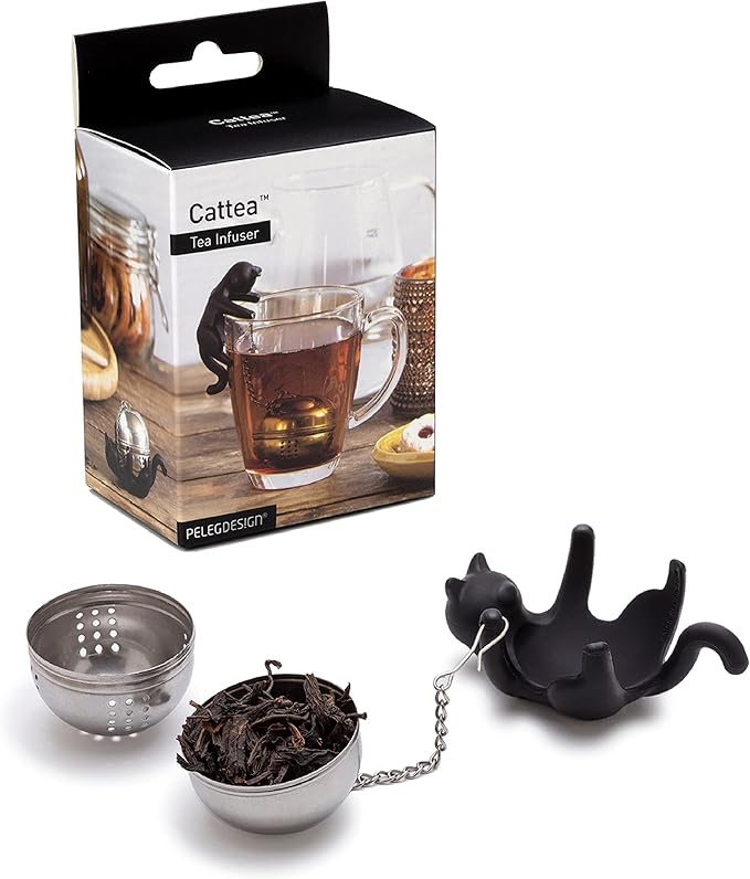 PELEG DESIGN Animal Tea Strainer, Cat, Stainless Steel, Catty, Tea Strainer, Tea Infuser, Black