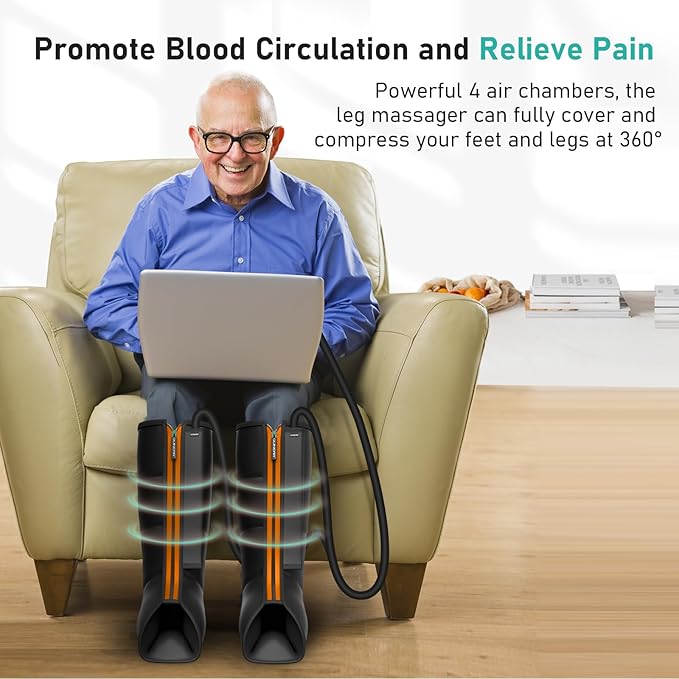 QUINEAR Leg Compression Massager, Calf Massager for Circulation and Pain Relief with 3 Modes and 3 Intensities,Compression Boots for Leg (no Heat) - Bloomnest