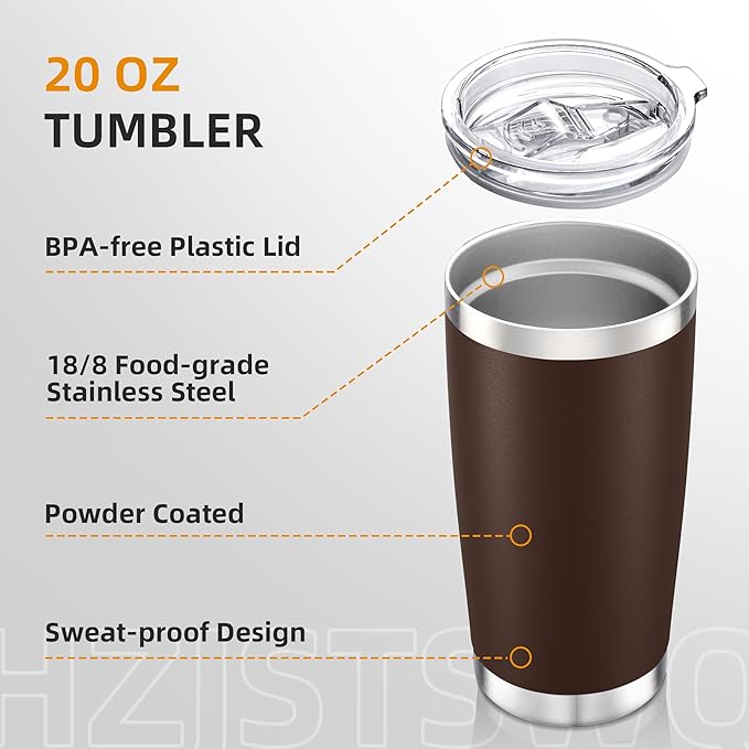 20 oz Tumbler Bulk with Lid Stainless Steel Insulated Tumblers Double Wall Vacuum Coffee Mug Powder Coated Tumbler Cups for Cold and Hot Drinks, Coffee, 6 pack