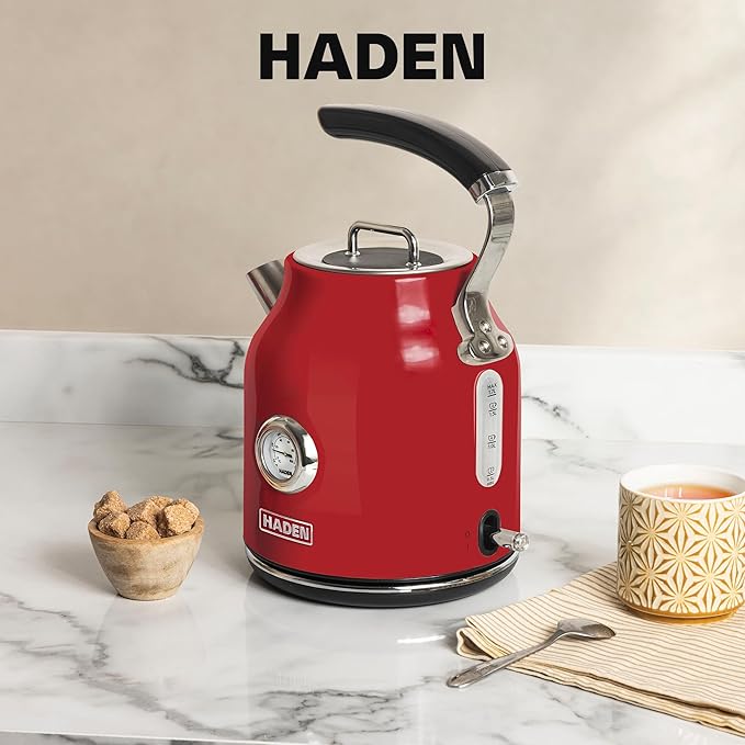 Haden Dorset 1.7 Liter Stainless Steel Electric Kettle, Hot Water Kettle with 360-Degree Base and Auto Shutoff, Rectory Red - Bloomnest
