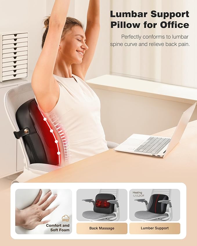 Back Massager with Heat-Shiatsu Massagers for Neck and Shoulder Pain-3D Kneading Massage for Lower Back/Neck/Leg Pain Relief-Lumbar Support Pillow for Office Chair-Chirstmas Gifts for Mom Dad - Bloomnest