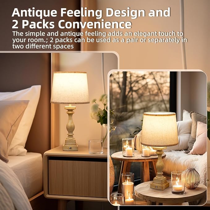 Touch Lamps for Bedroom Set of 2,Bed-Side Table Lamps with 2 USB Ports, Bedroom Lamps with 3-Way Dimmable,23" Tall Table Lamps for Living Room/Night-Stand, Bonus 2 Bulbs - Bloomnest