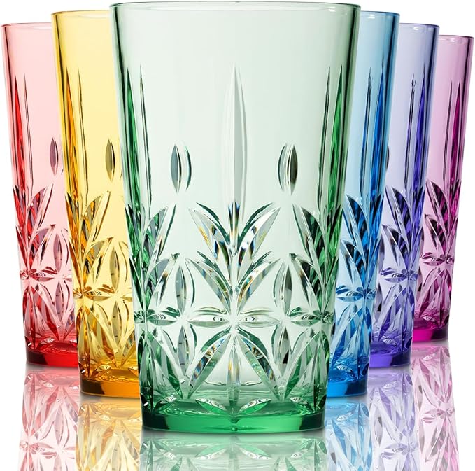 Royal Plastic Drinking Tumbler, Premium Quality Water Glasses, Dishwasher-Safe BPA-Free Durable Mixed Colors Assorted Stackable Cups, 18 oz Set of 6 - Bloomnest