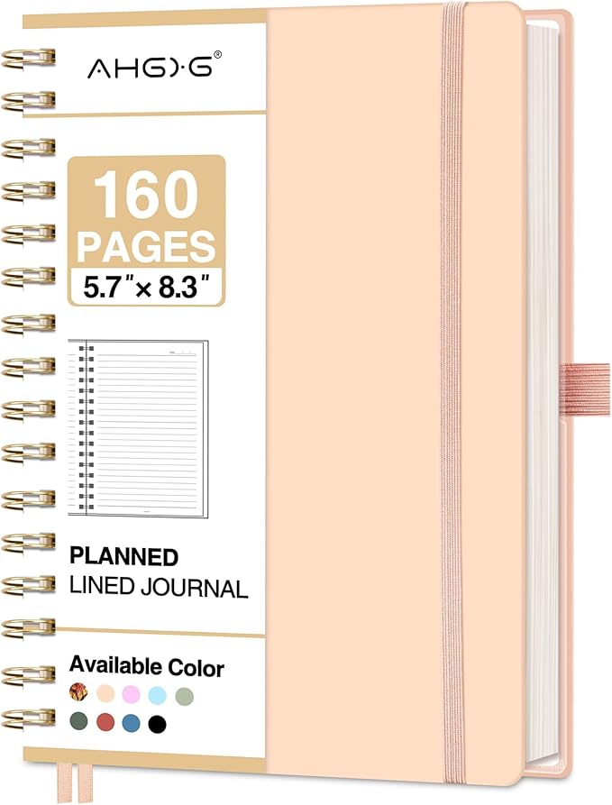 AHGXG Spiral Journal Notebook, 160 Lined Pages, A5 Medium Size (5.7'' x 8.3''), for Men & Women, Journaling, Writing, Work & Office, Hardcover, 100 GSM Thick Paper (Pink) - Bloomnest