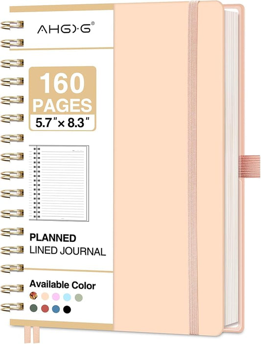 AHGXG Spiral Journal Notebook, 160 Lined Pages, A5 Medium Size (5.7'' x 8.3''), for Men & Women, Journaling, Writing, Work & Office, Hardcover, 100 GSM Thick Paper (Pink) - Bloomnest