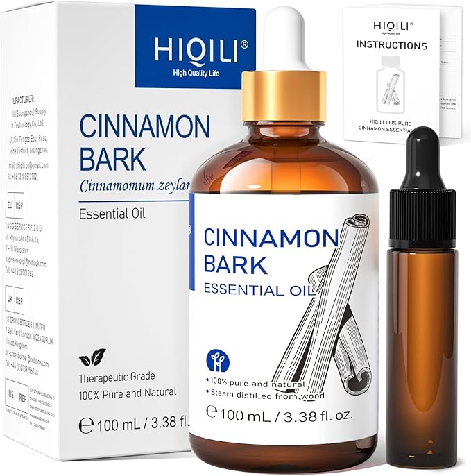 HIQILI Cinnamon Essential Oil for Spary, Diffuser, Garden and Kitchen - 100% Pure Natural - Indoor and Outdoor, 3.38 Fl Oz - Bloomnest