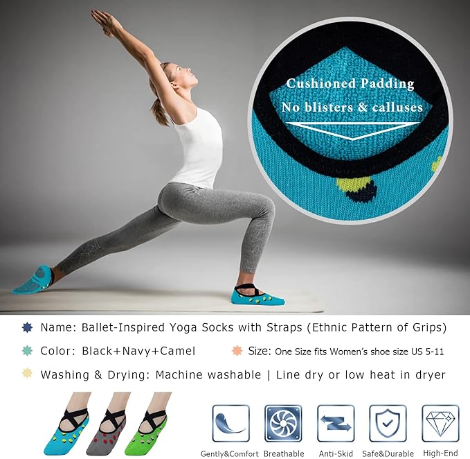 Ozaiic Pilates Socks for Women Non Slip Grip, Yoga Socks with Grippers for Barre, Hospital, Ballet, Dance, Barefoot Workout - Bloomnest