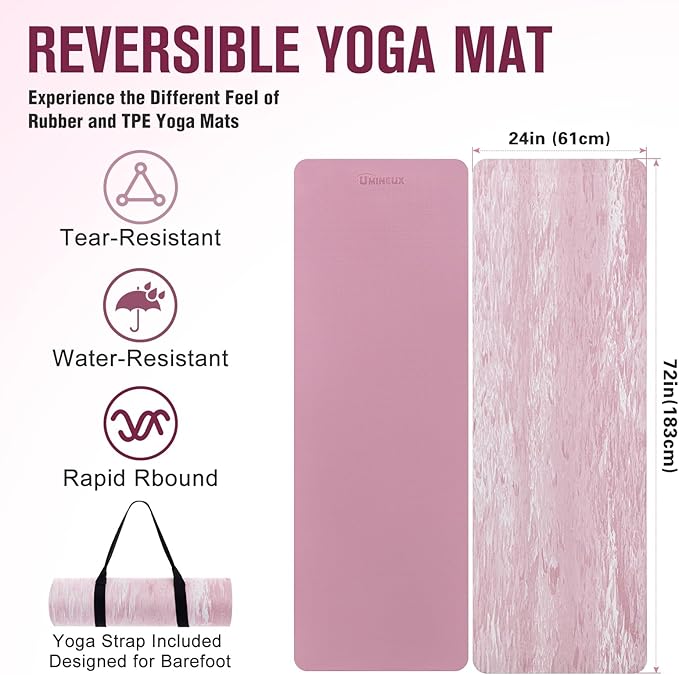 UMINEUX Extra Thick Yoga Mat, 2/5 Inch (10MM), Natural Rubber and TPE Non Slip Yoga Mats with Strap for Women Men, Eco Friendly Exercise Mat for Yoga, Pilates and Home Workout - Bloomnest