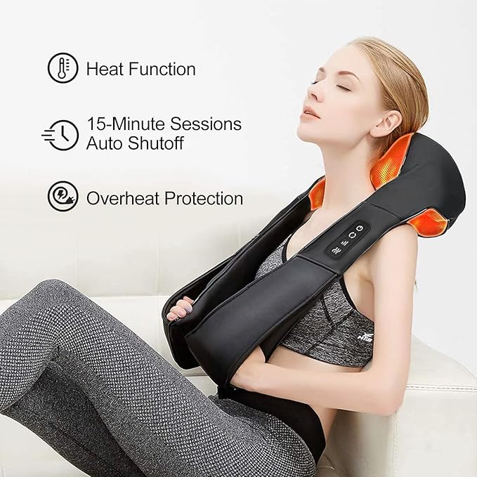 Medcursor Neck Massager, Portable Electric Neck and Back Massager with Heat, Deep Tissue 3D Kneading Pillow for Muscle Pain Relief, Ideal Father’s Day Gift, Not Cordless - Bloomnest