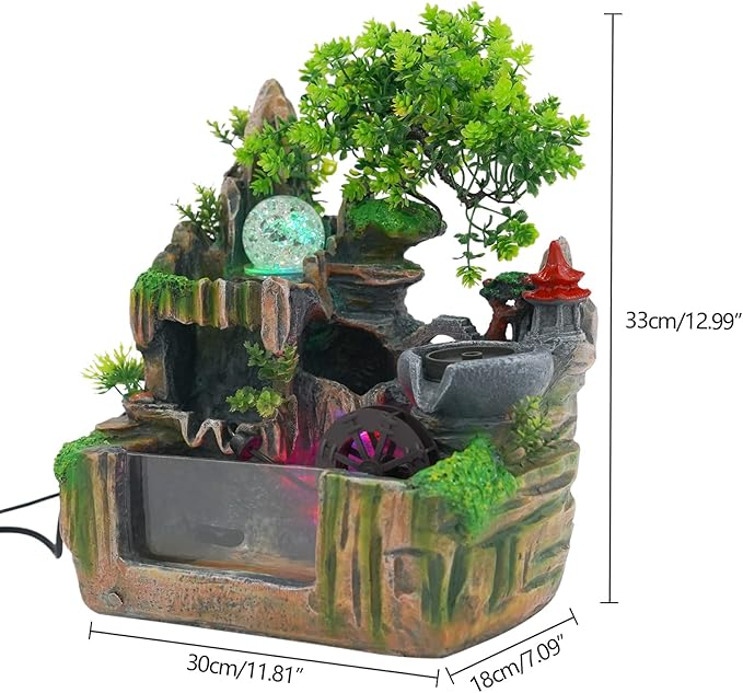 Indoor Fountain Rockery Tabletop Fountain with an Atomizer Elaxation and LED Light Water Feature Meditation Desktop Fountains for Home Office Decor or Gift 11.81''L x 7.09''W x 12.99''H