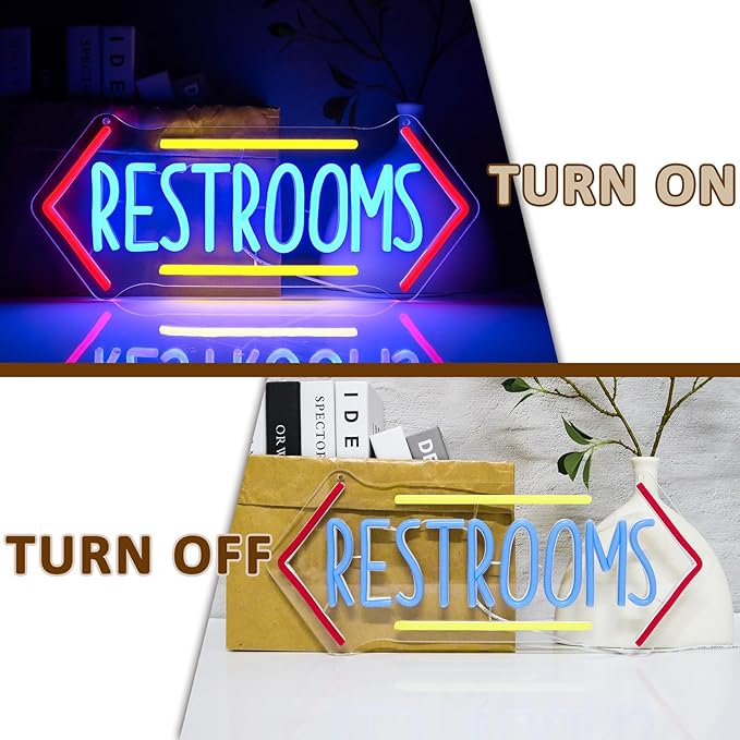 Restroom Neon Sign for Wall Decor, Toilet Led Signs for Bathroom, Unisex Bathroom Sign, USB Dimmable Neon Lights for Restrooms Shop Business Market Store Restaurant Bathroom Bar Hotels - Bloomnest