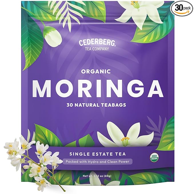Cederberg Tea Company Organic Moringa Tea — 30 Tea Bags | Organic Herbal Tea From Single Origin | Eco-Friendly Tea Bags | Non-GMO Caffeine Free Tea With Zero Sugar - Bloomnest