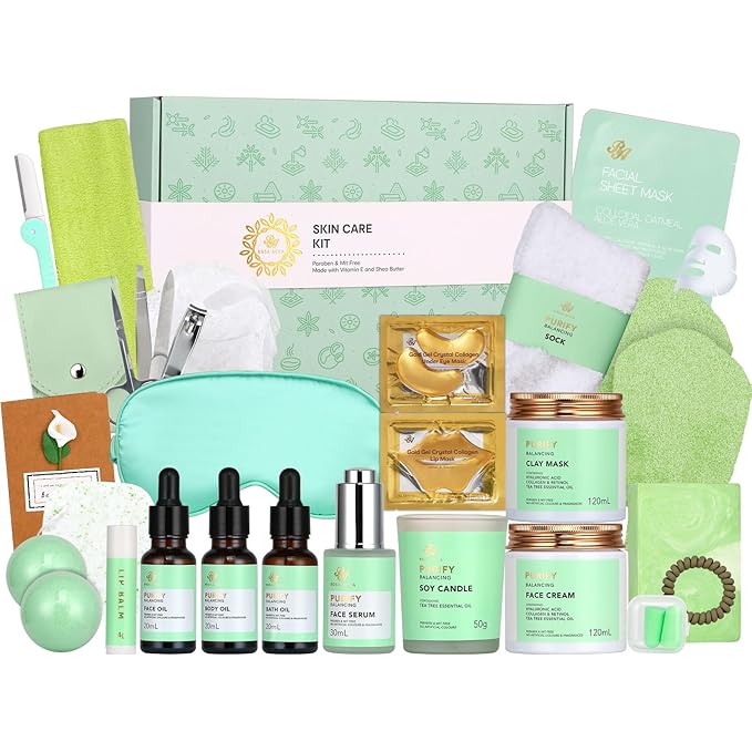 30pcs Valentines Day Gifts for Men & Women, Facial Skin Care Set & Spa Ki, Self-Care Relaxation Gift, Skin Care Collection, Tea Tree Essential Oil, Serum, Dad, Mother's Day, Christmas, Birthday - Bloomnest