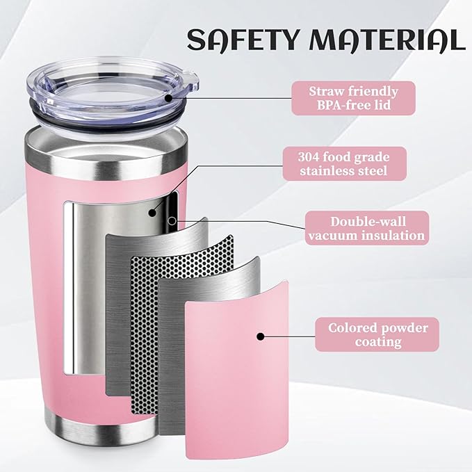 StarSpeed 20oz Tumbler Bulk with Lid, Stainless Steel Insulated Tumblers Double Wall Vacuum Insulated Travel Mug, Powder Coated Coffee Cups for Hot and Cold Drinks(Lght Pink,6) - Bloomnest