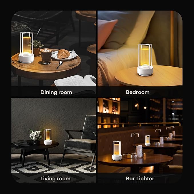 Portable Metal Table Lamp for Indoor/Outdoor ,Rechargeable Cordless LED Lamp, 3-Colour Infinitely Dimming Battery Powered Small Desk Lamp, Restaurant/Bedroom/Bar/Coffee/Camping Light (White Set of 2) - Bloomnest