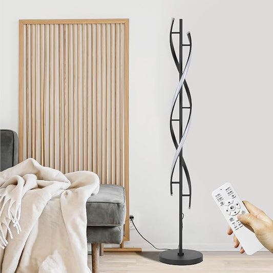 61" LED Floor Lamp for Living Room, 40W 3 Colors Stepless Dimmable and Color-Changing Bright Floor Standing Lamp,Unique Spiral Floor Tall Lamp for Bedroom Office with Remote (Black) - Bloomnest