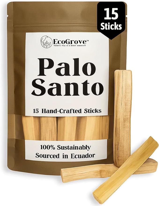 Palo Santo Sticks Bulk – 15 Pack Premium Palo Santo Stick from Ecuador | Authentic Palo Santo Wood Stick & Incense for Smudging, Meditation, Cleansing | Sustainable Palosanto EcoGrove