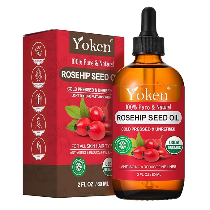 Organic Rosehip Seed Oil for Face,100% USDA Pure Rosehip Oils for Skin,Scars,Hair & Nails.2 fl Oz Cold Pressed Rose HIPS Oils for Skin Care, Anti-Aging, Scar Treatment, GUA SHA Massage Carrier Oil - Bloomnest