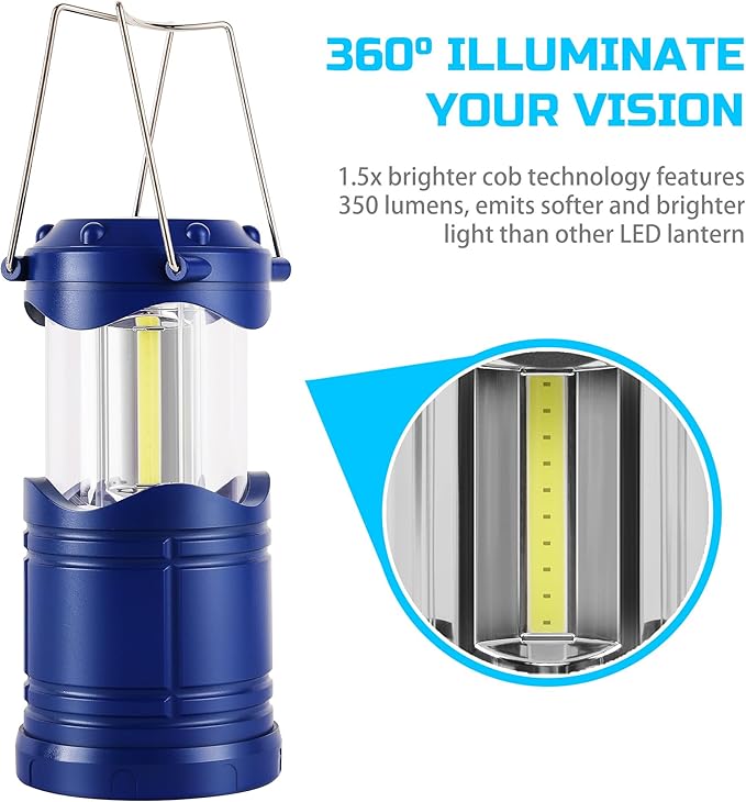 Lichamp LED Camping Lantern, 4 Pack Battery Powered Flashlight for Power Outages, Portable Collapsible Hanging Light Essential for Home, Outdoor, Emergency Lamp Survival Kit Gear for Hurricane, Blue - Bloomnest