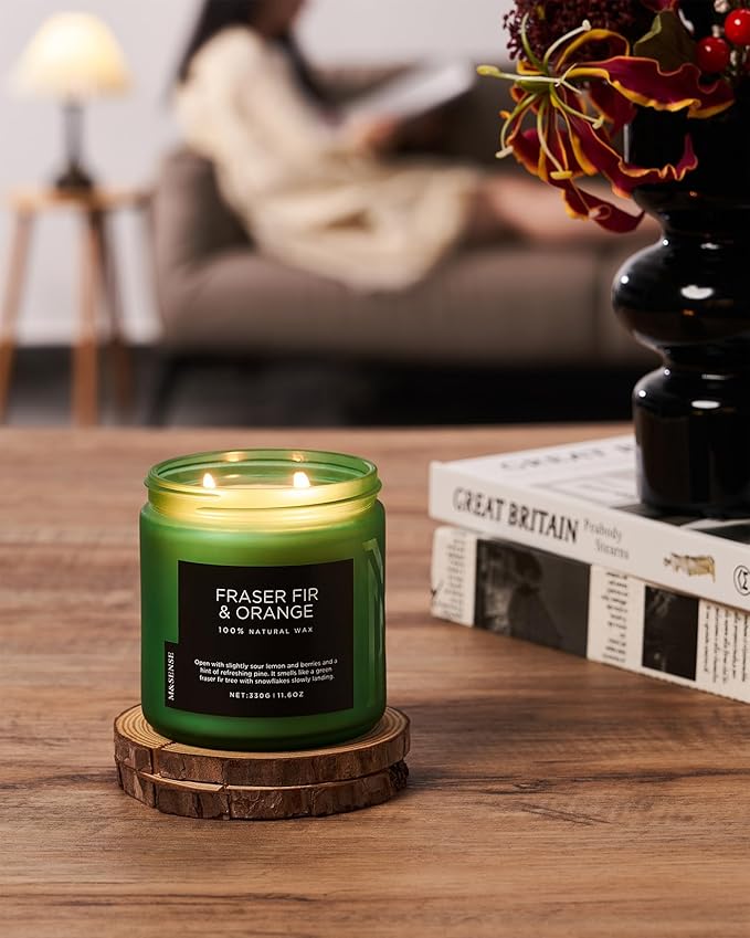 M&SENSE Fir & Orange Scented Candle, 11.6oz Soy Wax Non Toxic for Home Up to 70 Hours, 2 Cotton Wick Christmas Tree Scent Holiday Aromatherapy Candle for Relaxation - Bloomnest