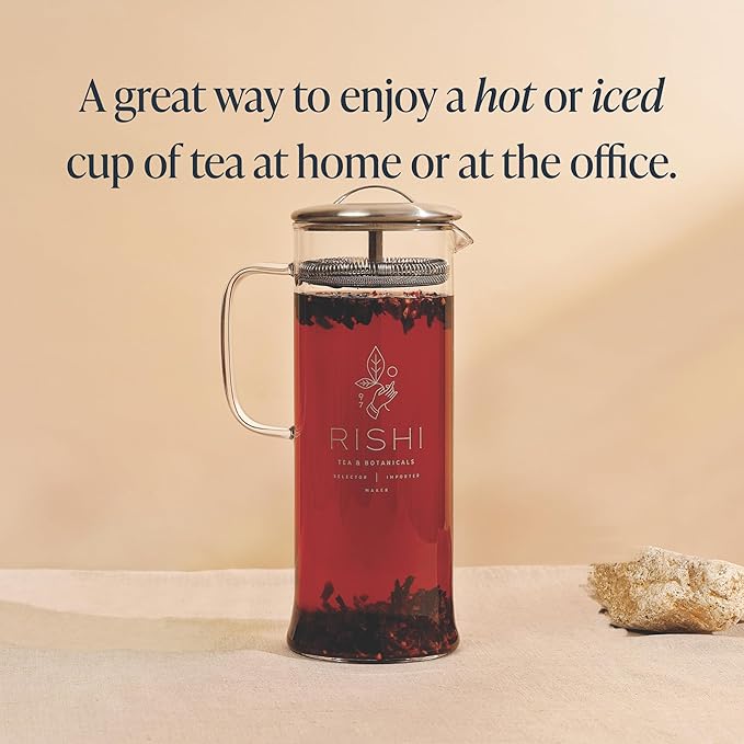 Rishi Tea Simple Brew Teapot - For 33oz Loose Tea Preparation, Built-in Strainer, Everyday Teaware, Easy to Clean, Borosilicate Glass, Enjoy Hot or Iced Tea - 1000ml - Bloomnest