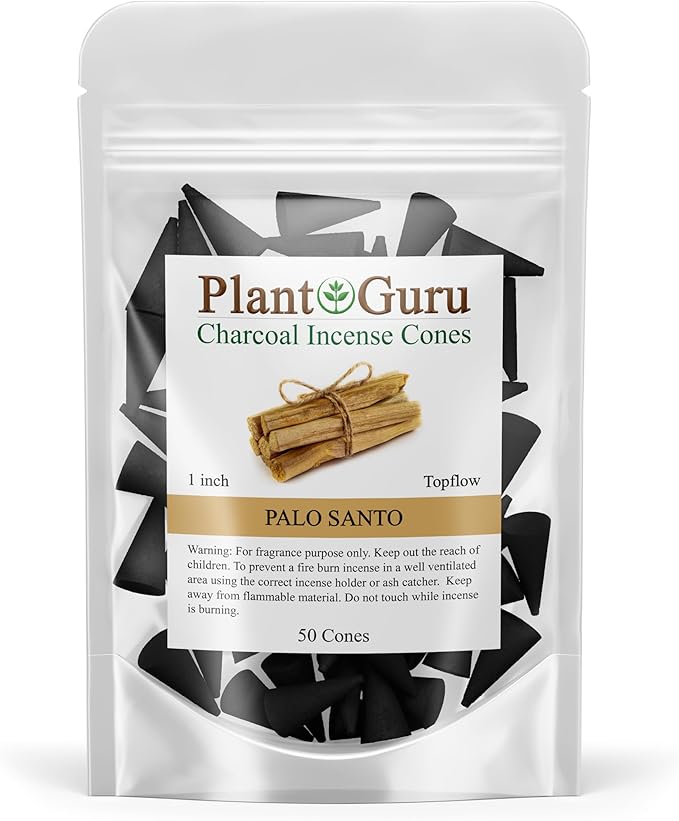Palo Santo Charcoal Incense Cones 1" TOPFLOW - 50 Pack - Natural Scented Cones Handmade Hand Dipped PlantGuru