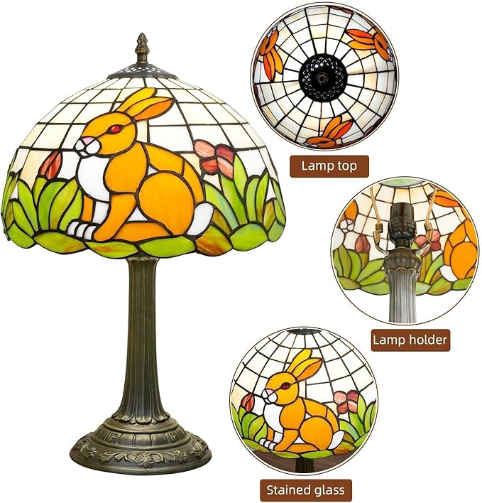 Uniquel Cute Brown Rabbit Tiffany Lamp Retro Style Stained Glass Table Lamp Vintage Aesthetic Bedside Lamps For Bedroom Nightstand Night Stand Lighting Reading Unusual Kids Decor Desk Lamp 12 Inch - Bloomnest