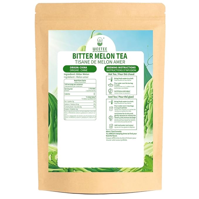 WT WEETEE Bitter Melon Tea Bags, Zero Sugar Tea, 100 Count Made with 100% Pure Natural Bitter Melon, Caffeine-free Momordica Charantia Tea - Bloomnest