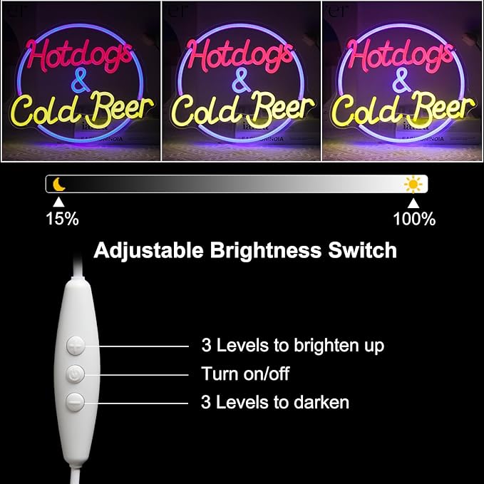 Hot Dogs and Cold Beer Neon Sign for Wall Decor Dimmable Bar Neon Light Sign Colorful LED Neon Signs Beer Neon Light Wall Art LED Sign for Bar Restaurant Shop Food Court Party Decor - Bloomnest