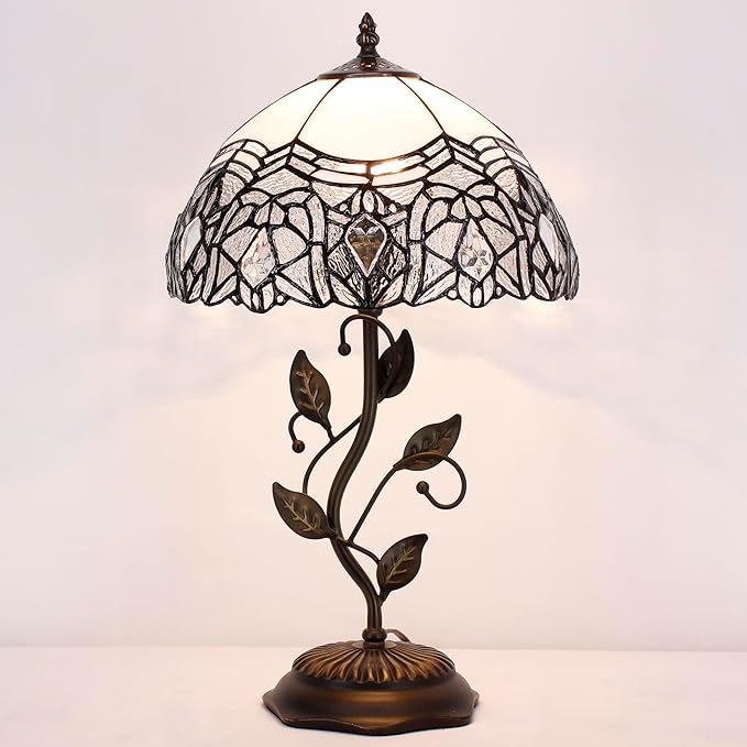 Tiffany Lamp Table Lamp Stained Glass Desk Lamps 12X12X19 Inches Reading Light Decor Bedroom Living Room (White Crystal Style) - Bloomnest