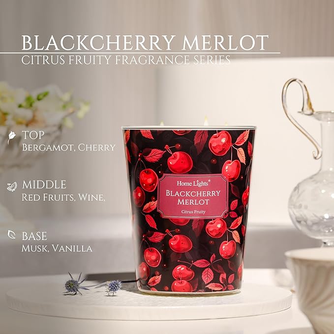 HomeLights Soy Wax Candles for Home Scented, 3-Wick Candles in Blackcherry Merlot Scented, Aromatherapy Candles Gift for Parties, Relaxing, Eclectic Mixed Styles, 34oz - Bloomnest