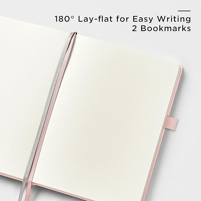 &And Per Se Dotted Journal Notebook, A5 Hardcover Leather Bullet Dotted Journal, 160 Pages 100 gsm Thick Paper，3 Sheets of Stickers Included - 5.7'' x 8''（Pink）