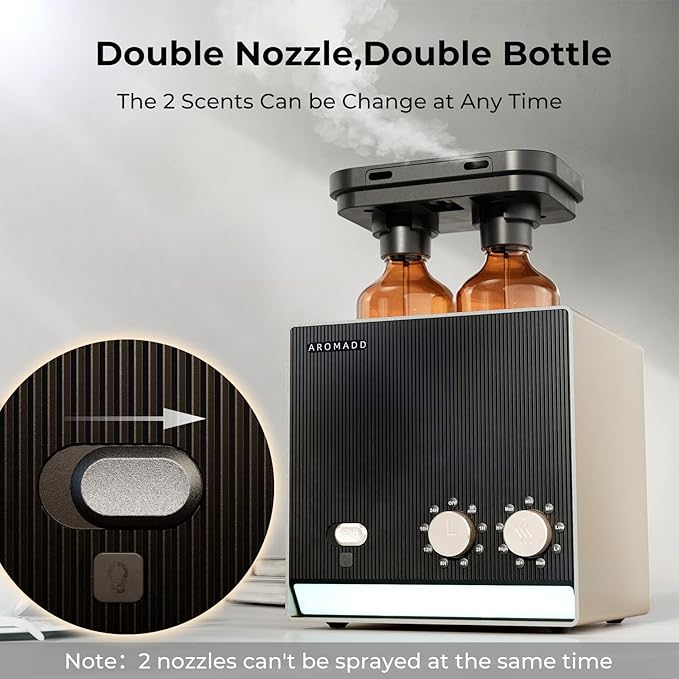 Smart Aroma Dual-Scent Waterless Essential Oil Diffuser, Cold Air Tech Scent Air Machine for 2000 Sq Ft, 2×200ml Hotel Collection Diffuser for Home & Office (Gold Titanium, Two Scents)