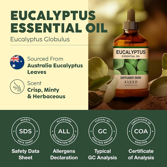KUKKA Eucalyptus Essential Oils - 4 Fl Oz - for Hair, Skin, Diffuser, Aromatherapy & DIY Soap Making Scent - Bloomnest